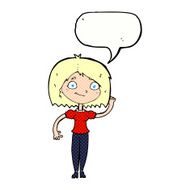 cartoon woman waving with speech bubble N392