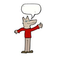 cartoon waving wolf with speech bubble N18