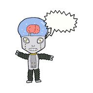 cartoon future robot with speech bubble N12