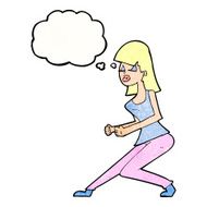 cartoon crazy dancing girl with thought bubble N10