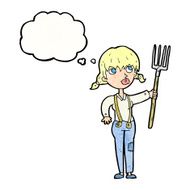 cartoon farmer girl with thought bubble N10
