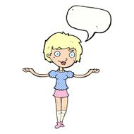 cartoon woman spreading arms with speech bubble N12