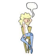 cartoon woman posing on chair with speech bubble N23