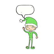cartoon waving christmas elf with speech bubble N10