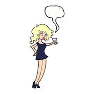 cartoon woman at party with speech bubble N24