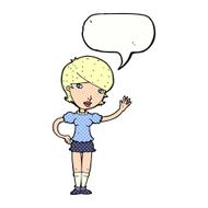 cartoon girl waving with speech bubble N36