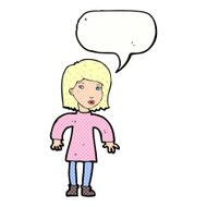 cartoon cautious woman with speech bubble N12