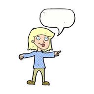 cartoon happy woman pointing with speech bubble N81