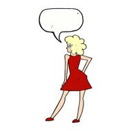 cartoon woman posing in dress with speech bubble N43