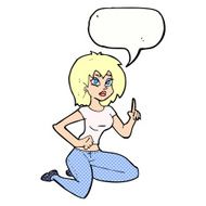 cartoon sitting woman with idea speech bubble N12