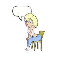 cartoon woman posing on chair with speech bubble N24
