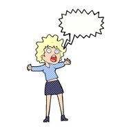 cartoon frightened woman with speech bubble N34