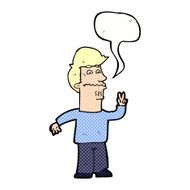 cartoon man giving peace sign with speech bubble N66