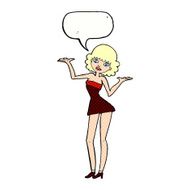 cartoon woman in cocktail dress with speech bubble N23