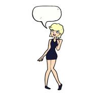 cartoon woman in cocktail dress with speech bubble N24