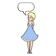 cartoon pretty woman in dress with speech bubble N56