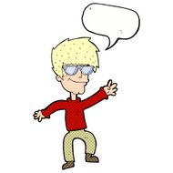 cartoon waving cool guy with speech bubble N12