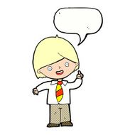 cartoon school boy answering question with speech bubble N59