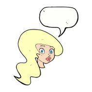 cartoon pretty female face with speech bubble N111