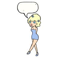 cartoon woman posing in dress with speech bubble N44