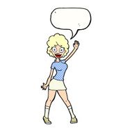 cartoon woman dancing with speech bubble N33