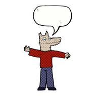 cartoon happy wolf man with speech bubble N21