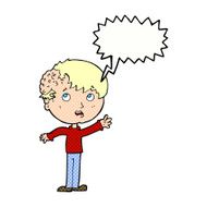 cartoon boy with growth on head speech bubble N46