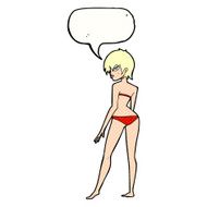 cartoon woman in bikini with speech bubble N58