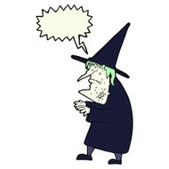 cartoon ugly old witch with speech bubble N12