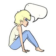 cartoon woman sitting with speech bubble N23