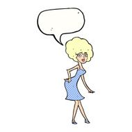 cartoon woman posing in dress with speech bubble N46