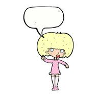 cartoon waving girl with speech bubble N12