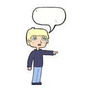 cartoon boy pointing with speech bubble N35