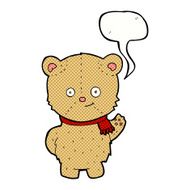 cartoon waving teddy bear with speech bubble N52