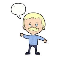 cartoon man with mustache waving speech bubble N35