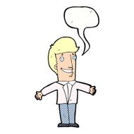 cartoon grining man with open arms speech bubble N12