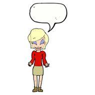 cartoon happy woman shrugging shoulders with speech bubble N24
