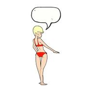 cartoon bikini woman with speech bubble N4