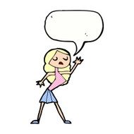 cartoon woman dancing with speech bubble N34