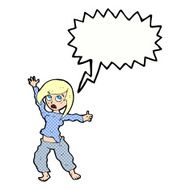 cartoon frightened woman with speech bubble N35