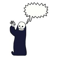 cartoon waving halloween ghoul with speech bubble N12