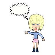 cartoon woman waving away with speech bubble N11