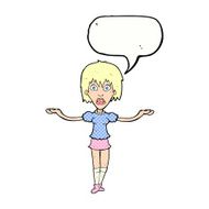 cartoon woman shrugging shoulders with speech bubble N584