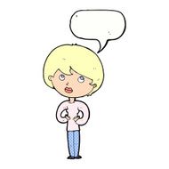 cartoon woman making Who Me? gesture with speech bubble N56