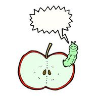 cartoon bug eating apple with speech bubble N23