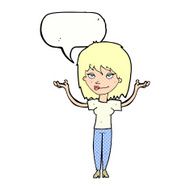 cartoon woman shrugging with speech bubble N71