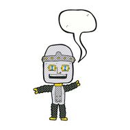cartoon waving robot with speech bubble N27