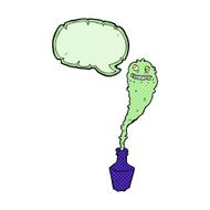 cartoon spooky ghost in bottle with speech bubble N12