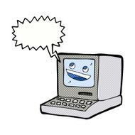 cartoon old computer with speech bubble N36