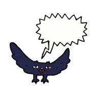 cartoon spooky vampire bat with speech bubble N11